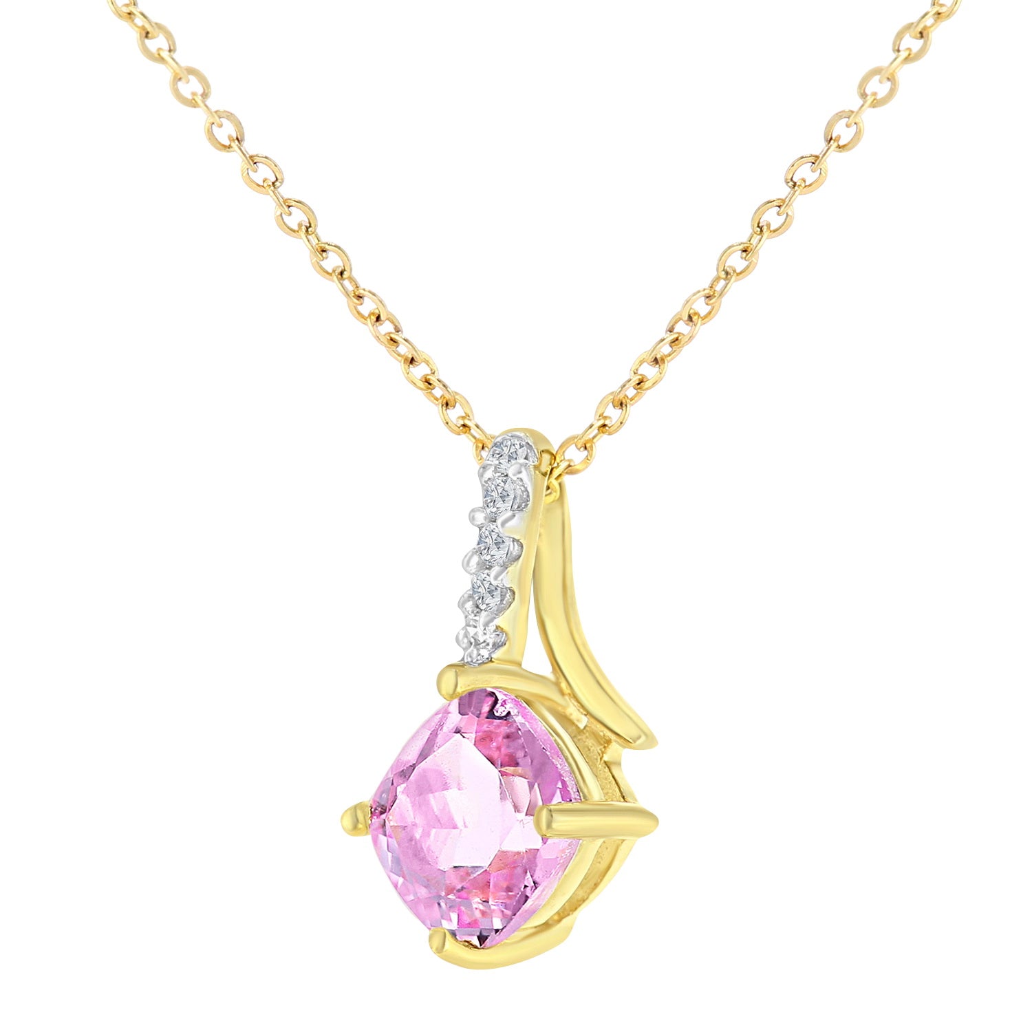 9ct Gold  Diamond Cushion Created Sapphire Kiss Necklace 18" - PP0AXL5932YCPSA