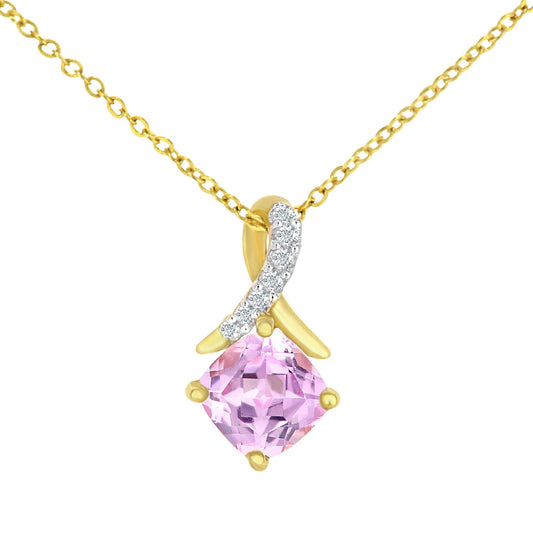 9ct Gold  Diamond Cushion Created Sapphire Kiss Necklace 18" - PP0AXL5932YCPSA