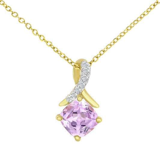 9ct Gold  Diamond Cushion Created Sapphire Kiss Necklace 18" - PP0AXL5932YCPSA