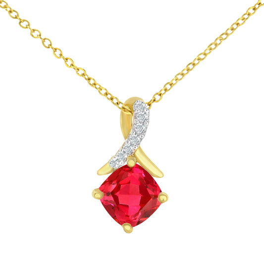 9ct Gold  Diamond Cushion 0.85ct Created Ruby Kiss Necklace 18" - PP0AXL5932YCRU