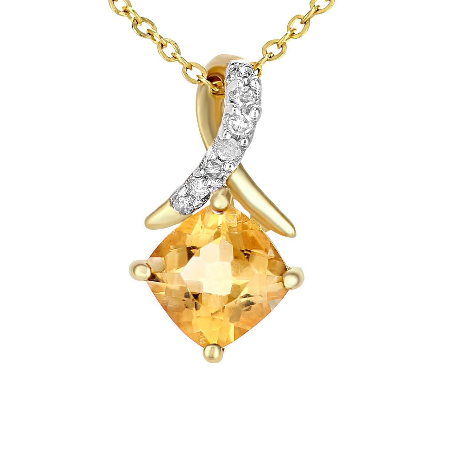 9ct Gold  2pts Diamond Cushion 0.51ct Citrine Kiss Necklace 18" - PP0AXL5932YCT