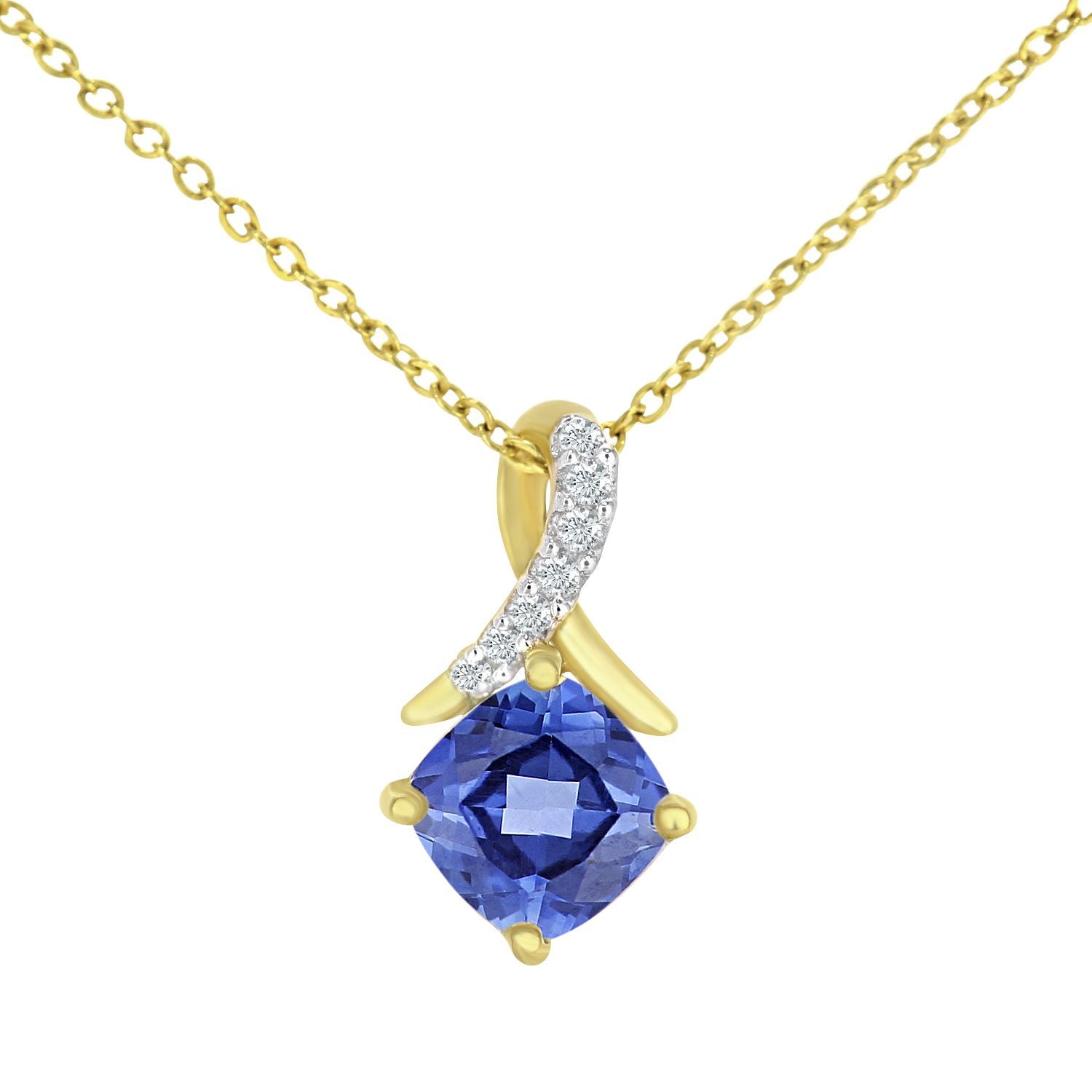 9ct Gold  2pts Diamond 0.81ct Created Tanzanite Kiss Necklace 18" - PP0AXL5932YCTZ