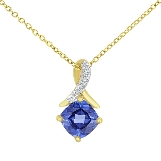 9ct Gold  2pts Diamond 0.81ct Created Tanzanite Kiss Necklace 18" - PP0AXL5932YCTZ