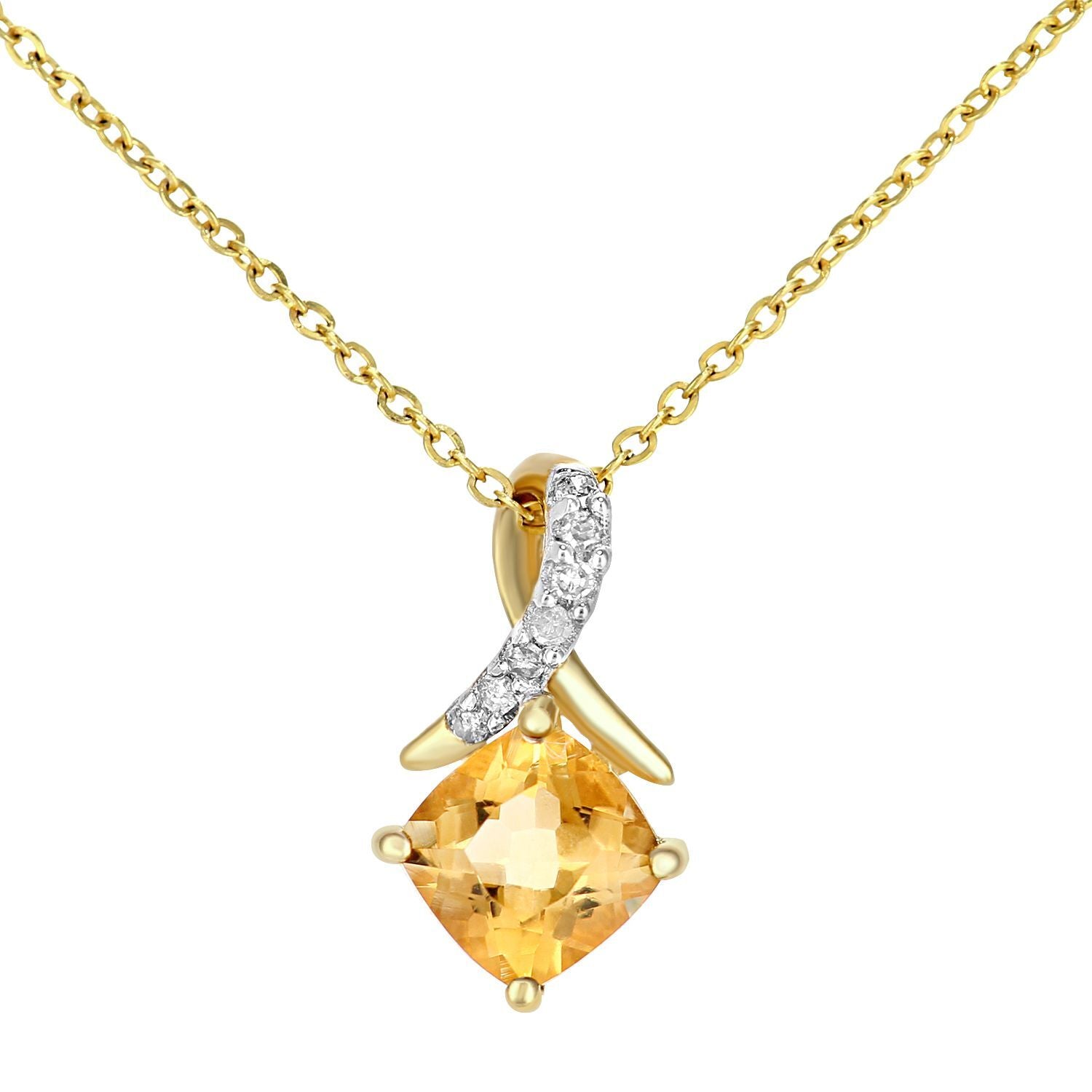 9ct Gold  2pts Diamond Cushion 0.51ct Citrine Kiss Necklace 18" - PP0AXL5932YCT