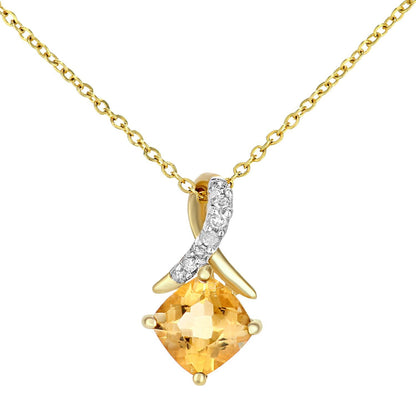 9ct Gold  2pts Diamond Cushion 0.51ct Citrine Kiss Necklace 18" - PP0AXL5932YCT