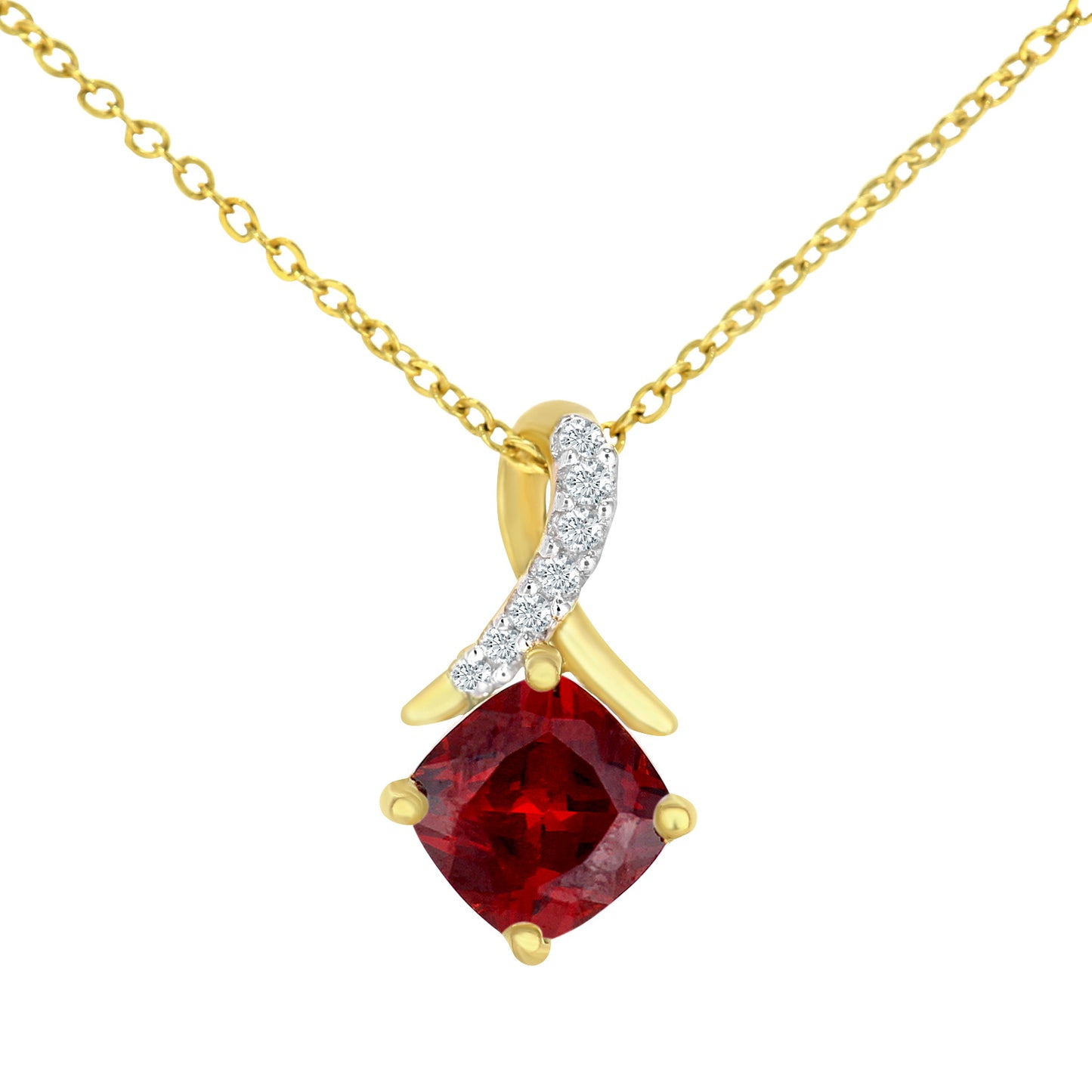 9ct Gold  3pts Diamond Cushion 0.72ct Garnet Kiss Necklace 18" - PP0AXL5932YGT