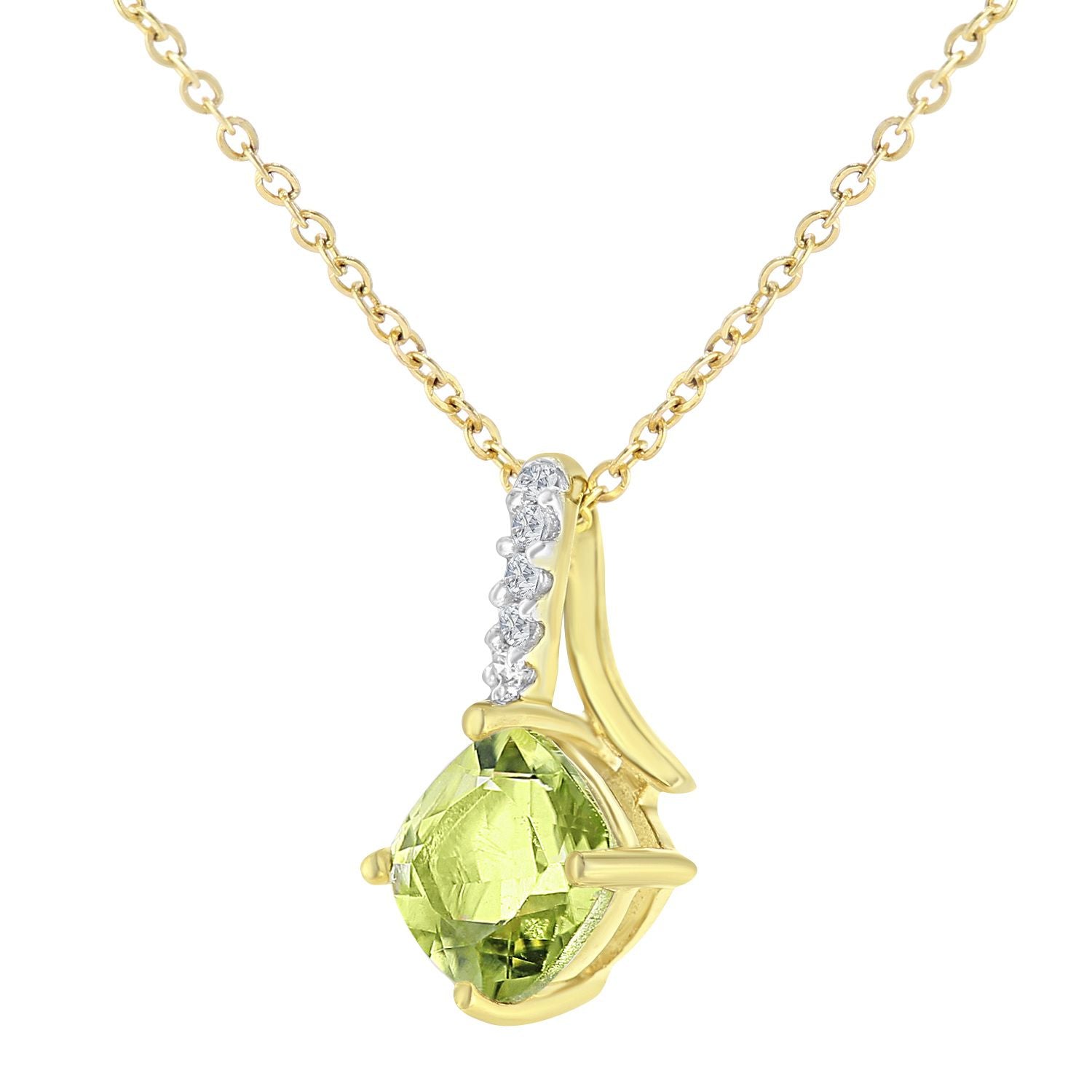9ct Gold  3pts Diamond Cushion 0.65ct Peridot Kiss Necklace 18" - PP0AXL5932YPD