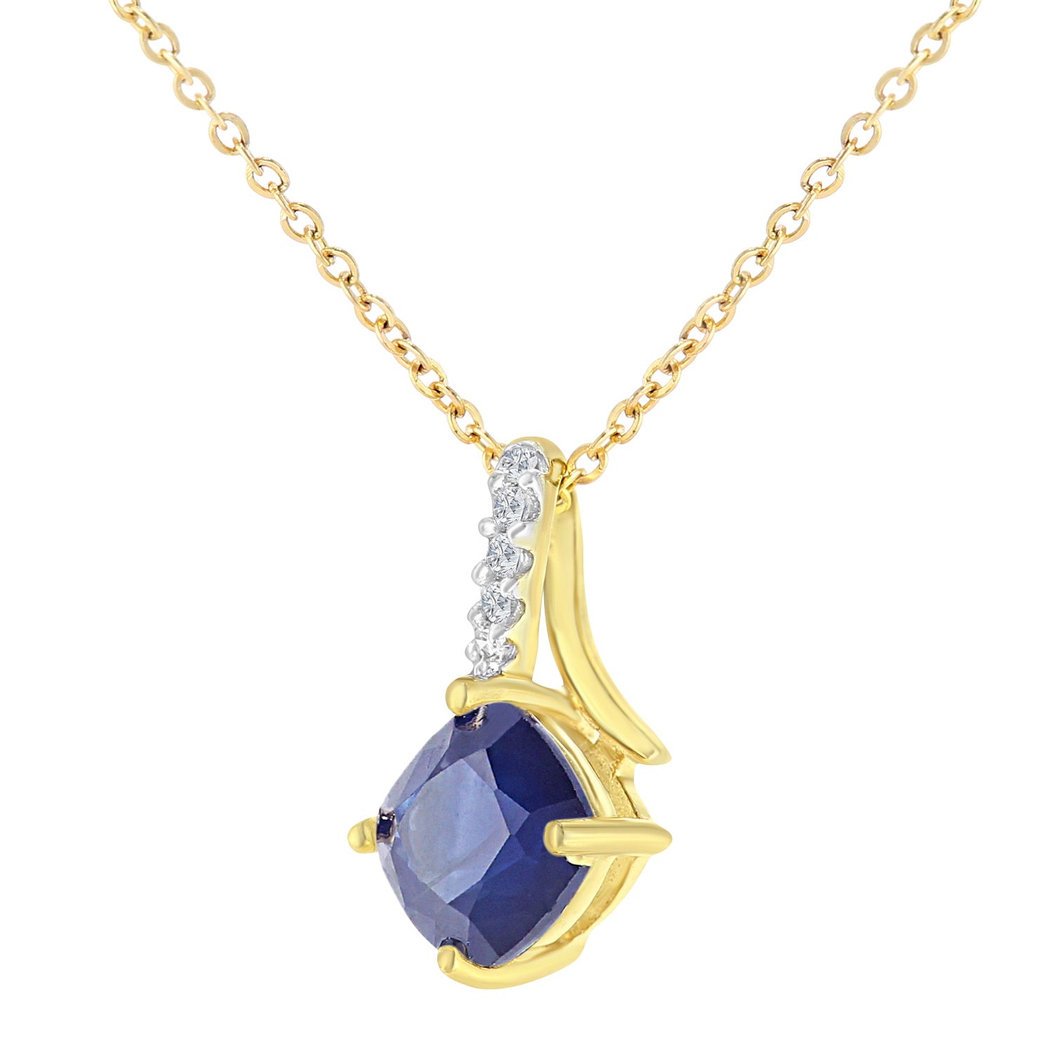 9ct Gold  2pts Diamond Cushion 0.77ct Sapphire Kiss Necklace 18" - PP0AXL5932YSA