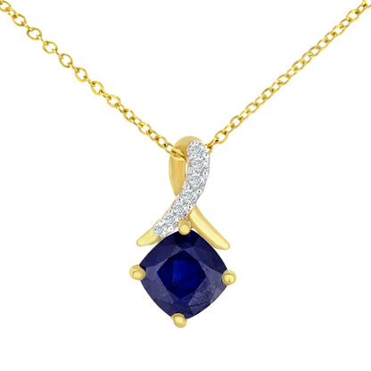 9ct Gold  2pts Diamond Cushion 0.77ct Sapphire Kiss Necklace 18" - PP0AXL5932YSA