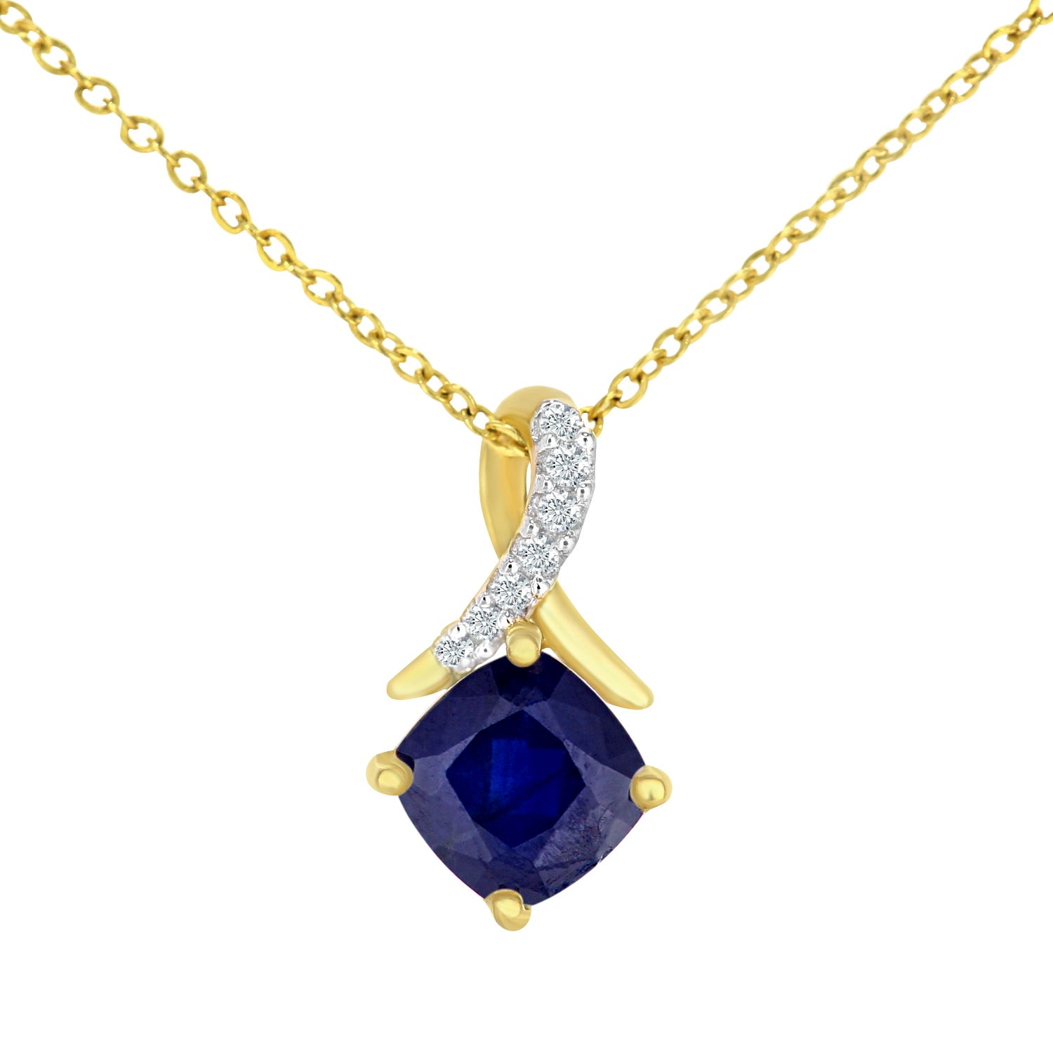 9ct Gold  2pts Diamond Cushion 0.77ct Sapphire Kiss Necklace 18" - PP0AXL5932YSA