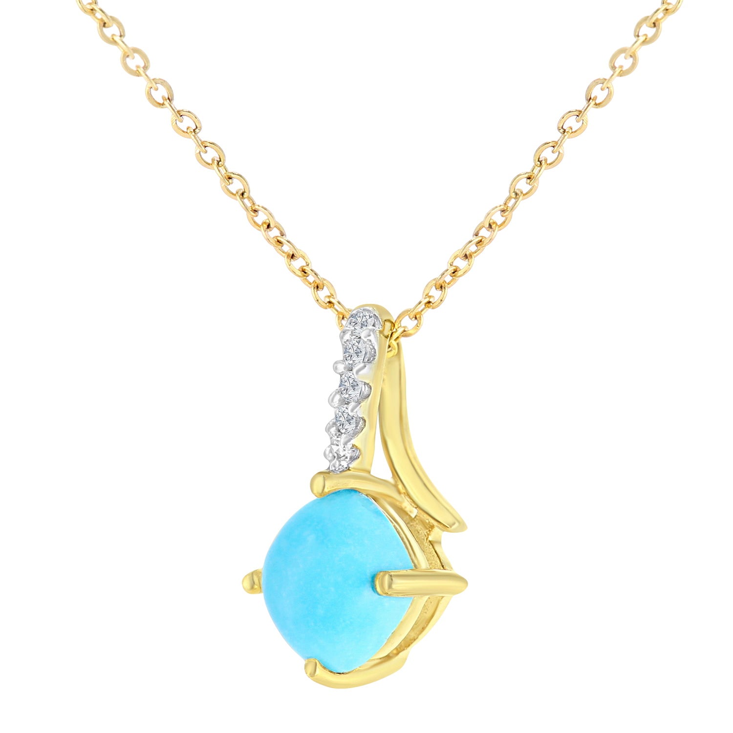 9ct Gold  2pts Diamond Cushion 0.59ct Turquoise Kiss Necklace 18" - PP0AXL5932YTQ