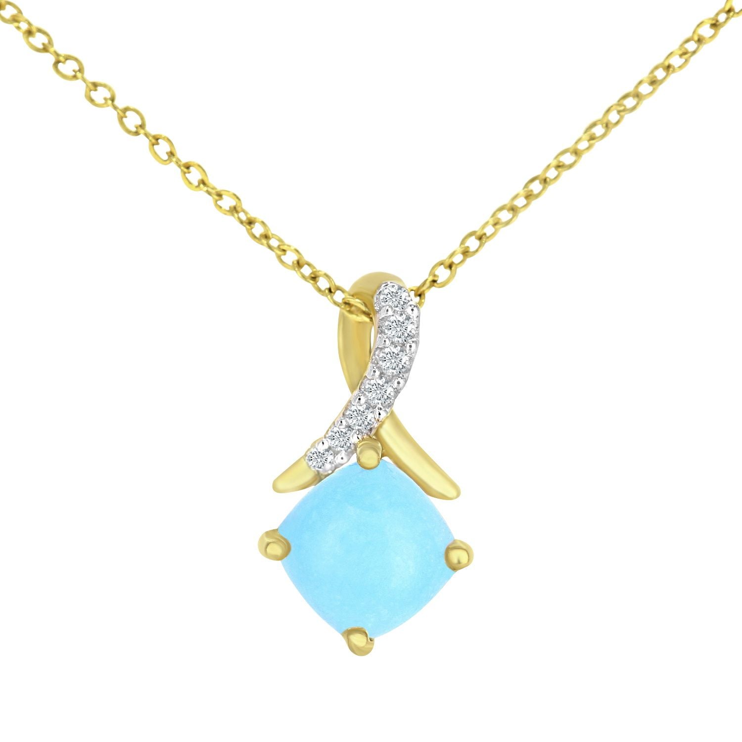 9ct Gold  2pts Diamond Cushion 0.59ct Turquoise Kiss Necklace 18" - PP0AXL5932YTQ