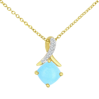 9ct Gold  2pts Diamond Cushion 0.59ct Turquoise Kiss Necklace 18" - PP0AXL5932YTQ