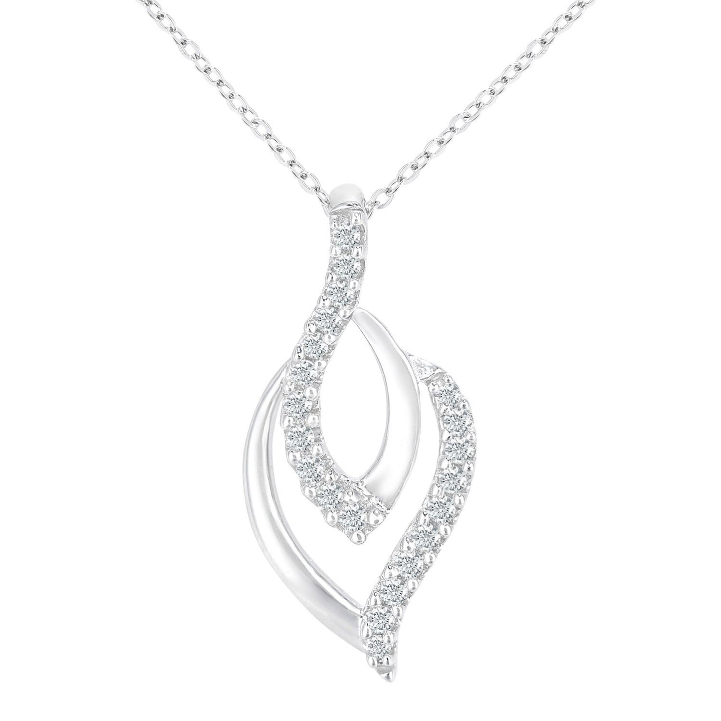 18ct White Gold  10pts Diamond Almond Waves Wishbone Necklace 18" - PP0AXL5938W18