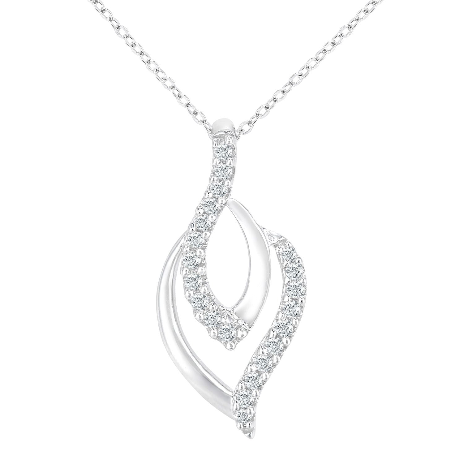18ct White Gold  10pts Diamond Almond Waves Wishbone Necklace 18" - PP0AXL5938W18