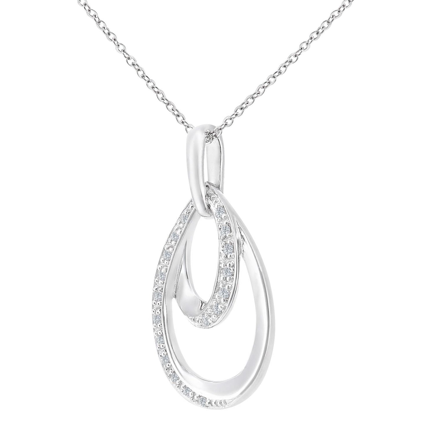 9ct White Gold  7pts Diamond Avocado Twist Raindrop Necklace 18" - PP0AXL5941W