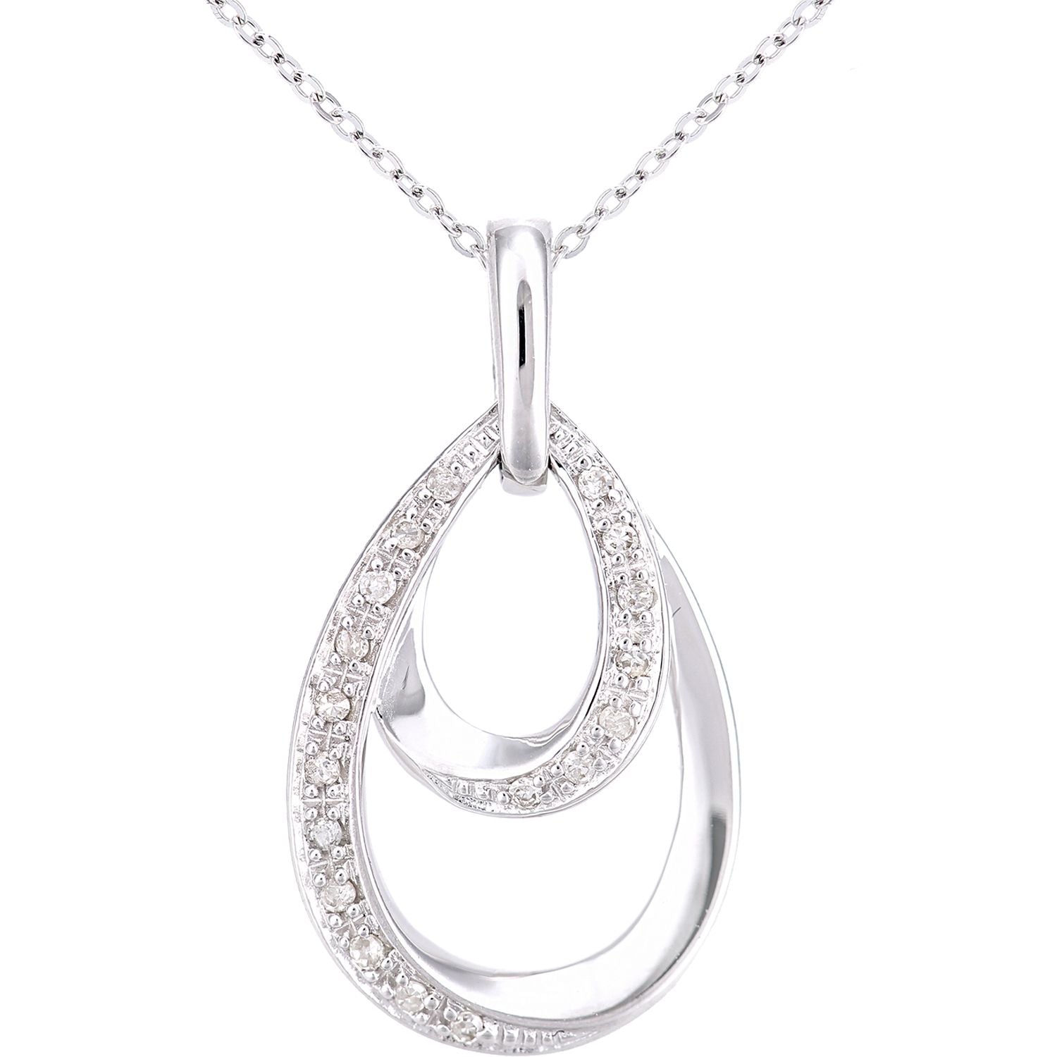 9ct White Gold  7pts Diamond Avocado Twist Raindrop Necklace 18" - PP0AXL5941W