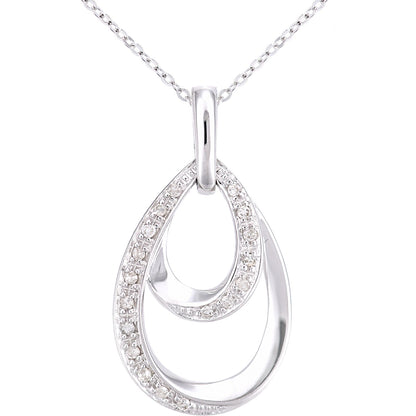 9ct White Gold  7pts Diamond Avocado Twist Raindrop Necklace 18" - PP0AXL5941W