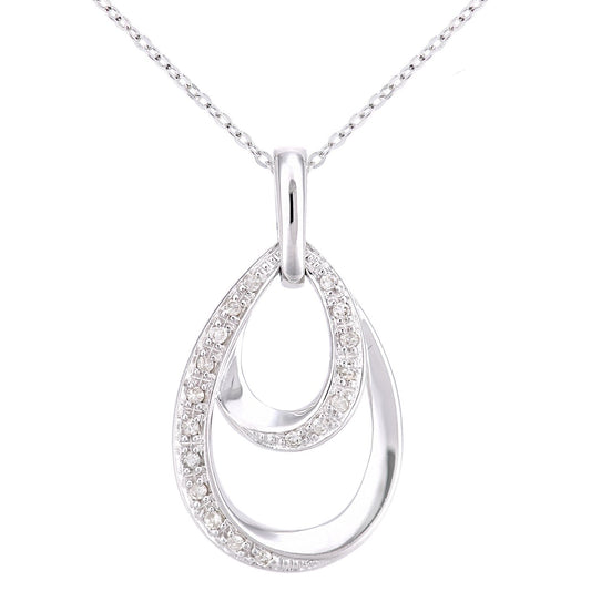 9ct White Gold 7pts Diamond Avocado Twist Raindrop Necklace 18" - PP0AXL5941W