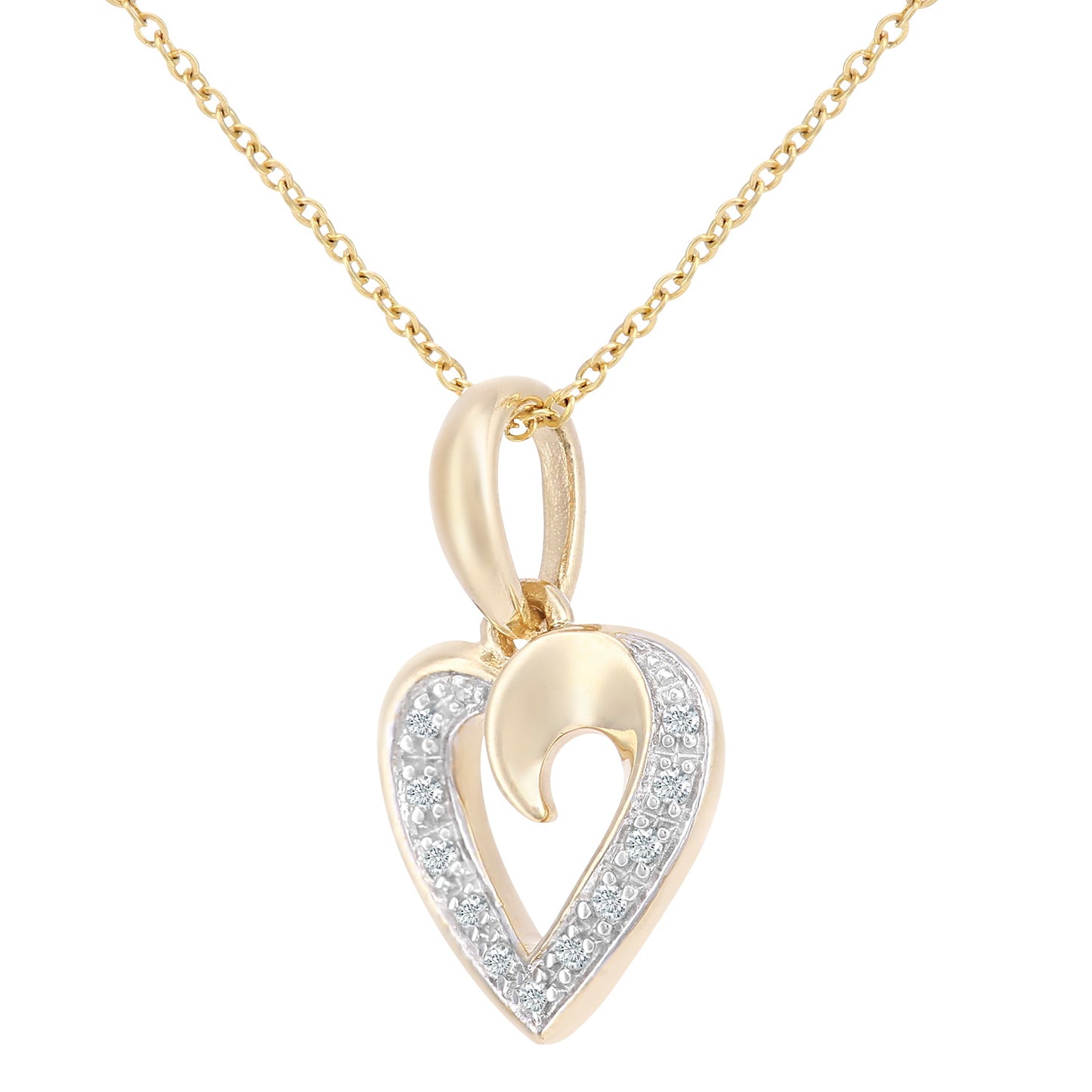 9ct Gold  Round 5pts Diamond Heart Pendant Necklace 18 inch - PP0AXL5942Y