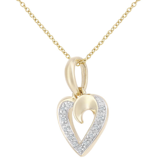 9ct Gold  Round 5pts Diamond Heart Pendant Necklace 18 inch - PP0AXL5942Y