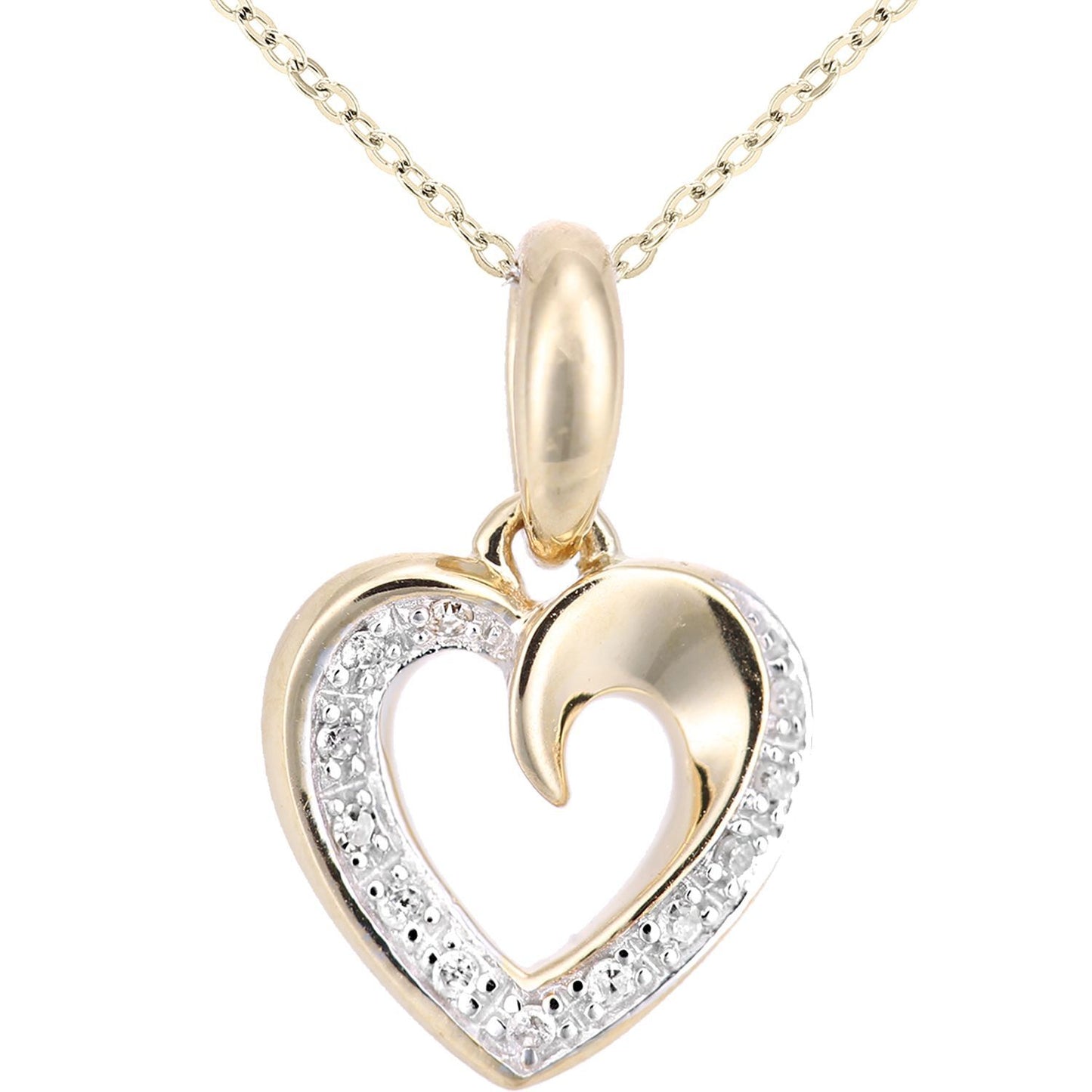 9ct Gold  Round 5pts Diamond Heart Pendant Necklace 18 inch - PP0AXL5942Y
