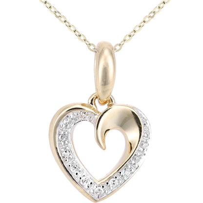 9ct Gold  Round 5pts Diamond Heart Pendant Necklace 18 inch - PP0AXL5942Y