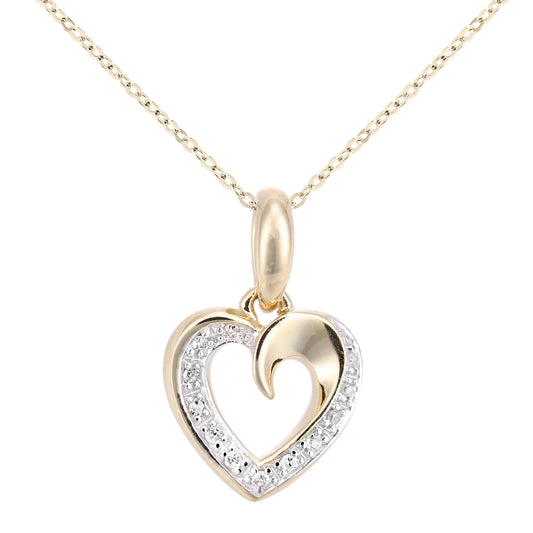9ct Gold  Round 5pts Diamond Heart Pendant Necklace 18 inch - PP0AXL5942Y