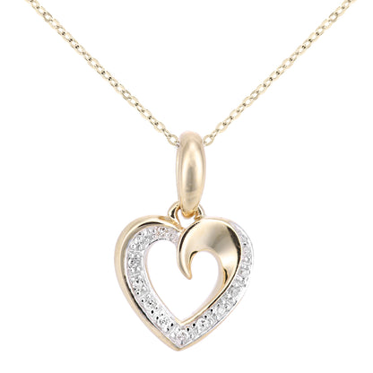 9ct Gold  Round 5pts Diamond Heart Pendant Necklace 18 inch - PP0AXL5942Y