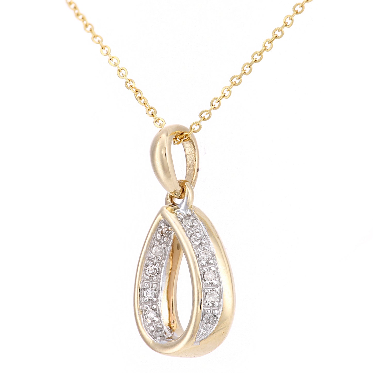 9ct Gold  Round 5pts Diamond Teardrop Pendant Necklace 18 inch - PP0AXL5944Y