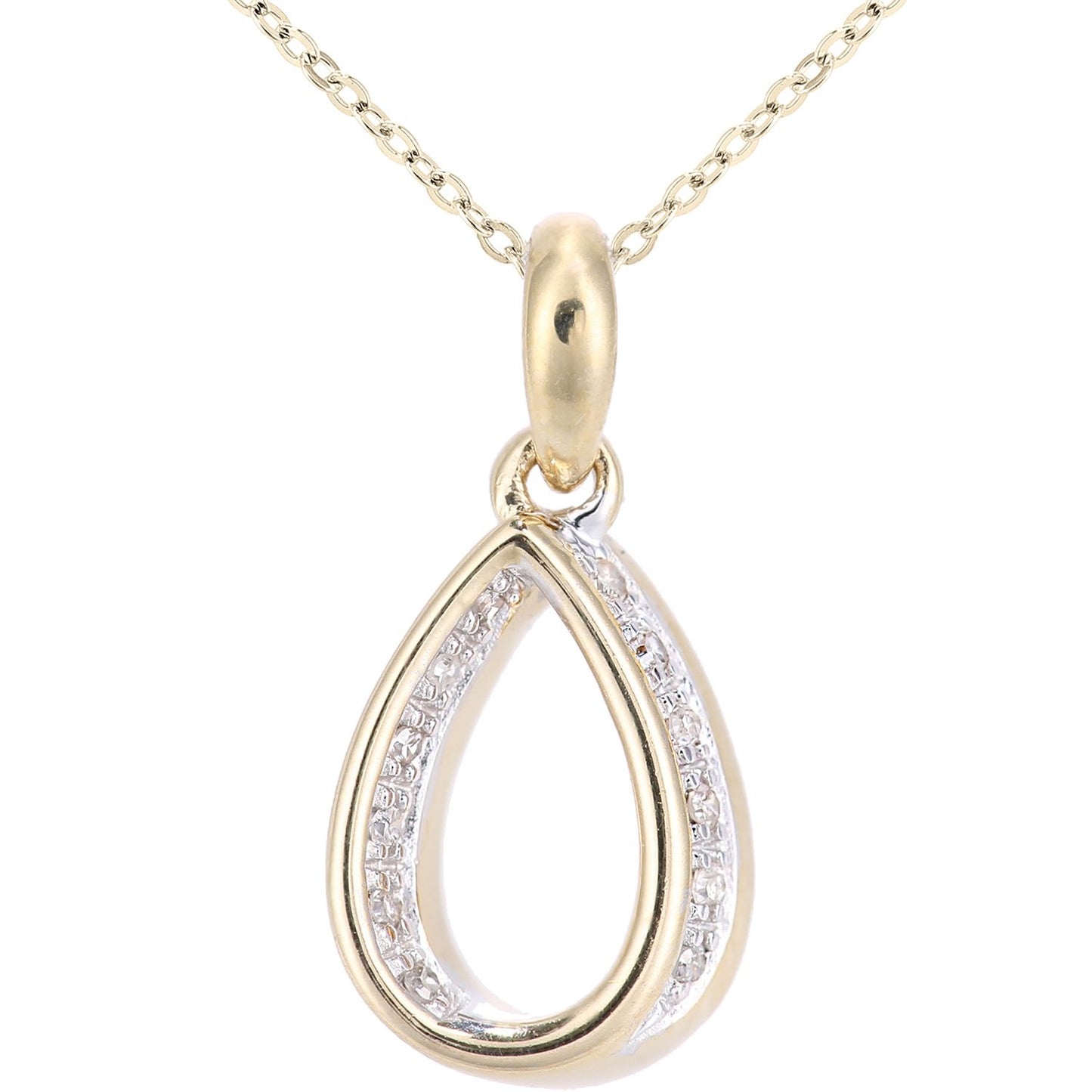 9ct Gold  Round 5pts Diamond Teardrop Pendant Necklace 18 inch - PP0AXL5944Y
