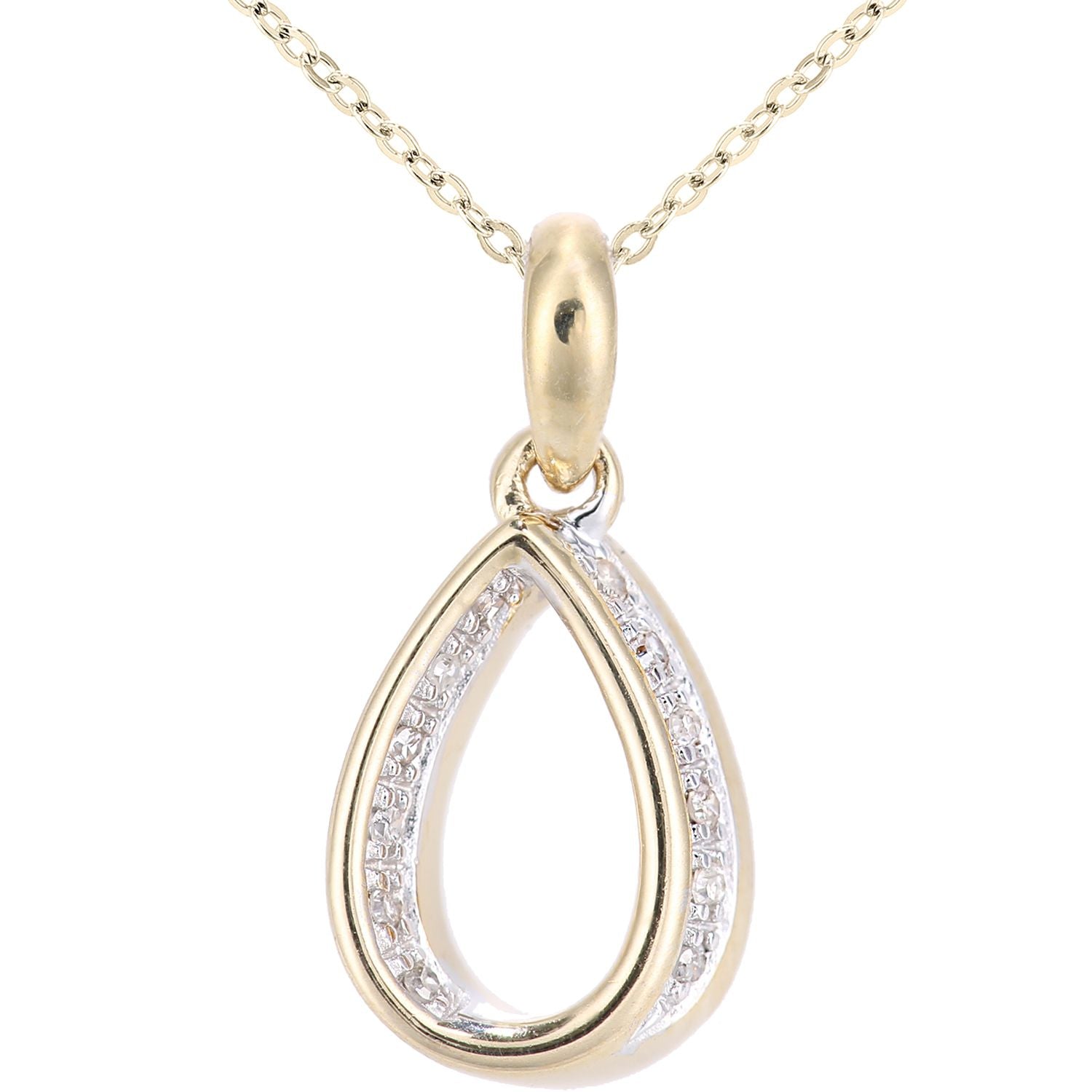 9ct Gold  Round 5pts Diamond Teardrop Pendant Necklace 18 inch - PP0AXL5944Y