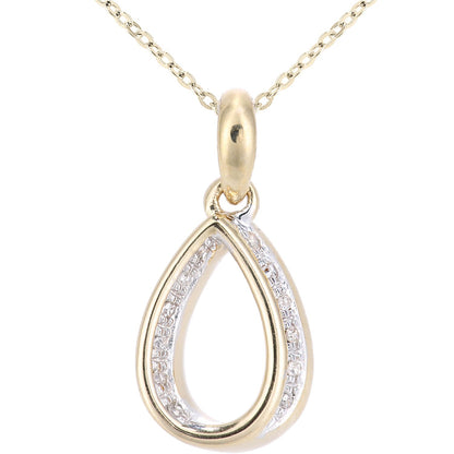 9ct Gold  Round 5pts Diamond Teardrop Pendant Necklace 18 inch - PP0AXL5944Y