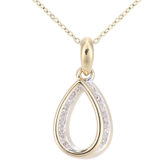 9ct Gold Round 5pts Diamond Teardrop Pendant Necklace 18 inch - PP0AXL5944Y