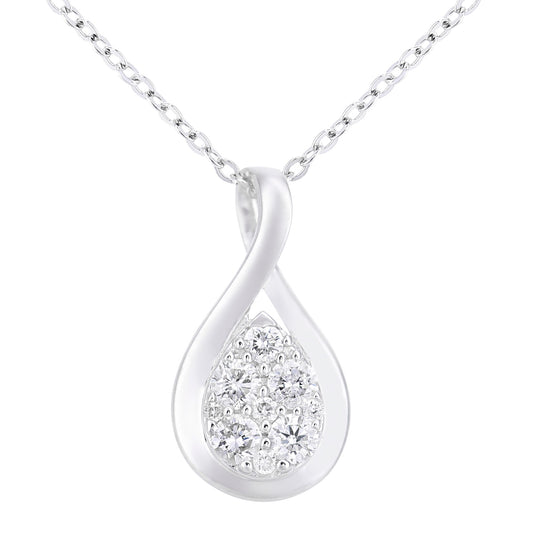 18ct White Gold  Round 17pts Diamond Halo Pendant Necklace 18 inch - PP0AXL5945W18