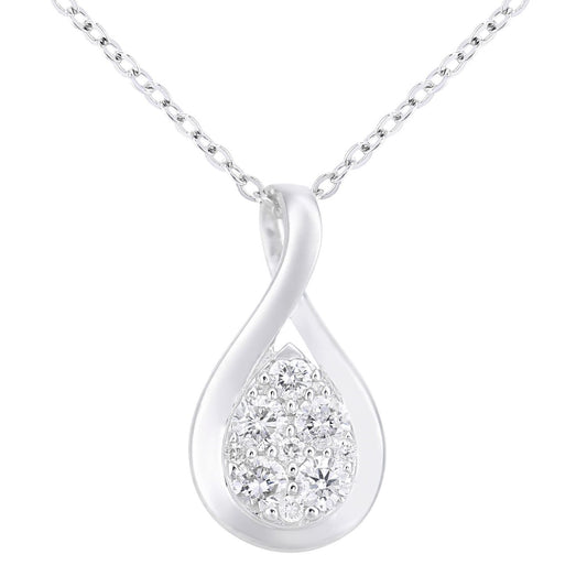 18ct White Gold  Round 17pts Diamond Halo Pendant Necklace 18 inch - PP0AXL5945W18