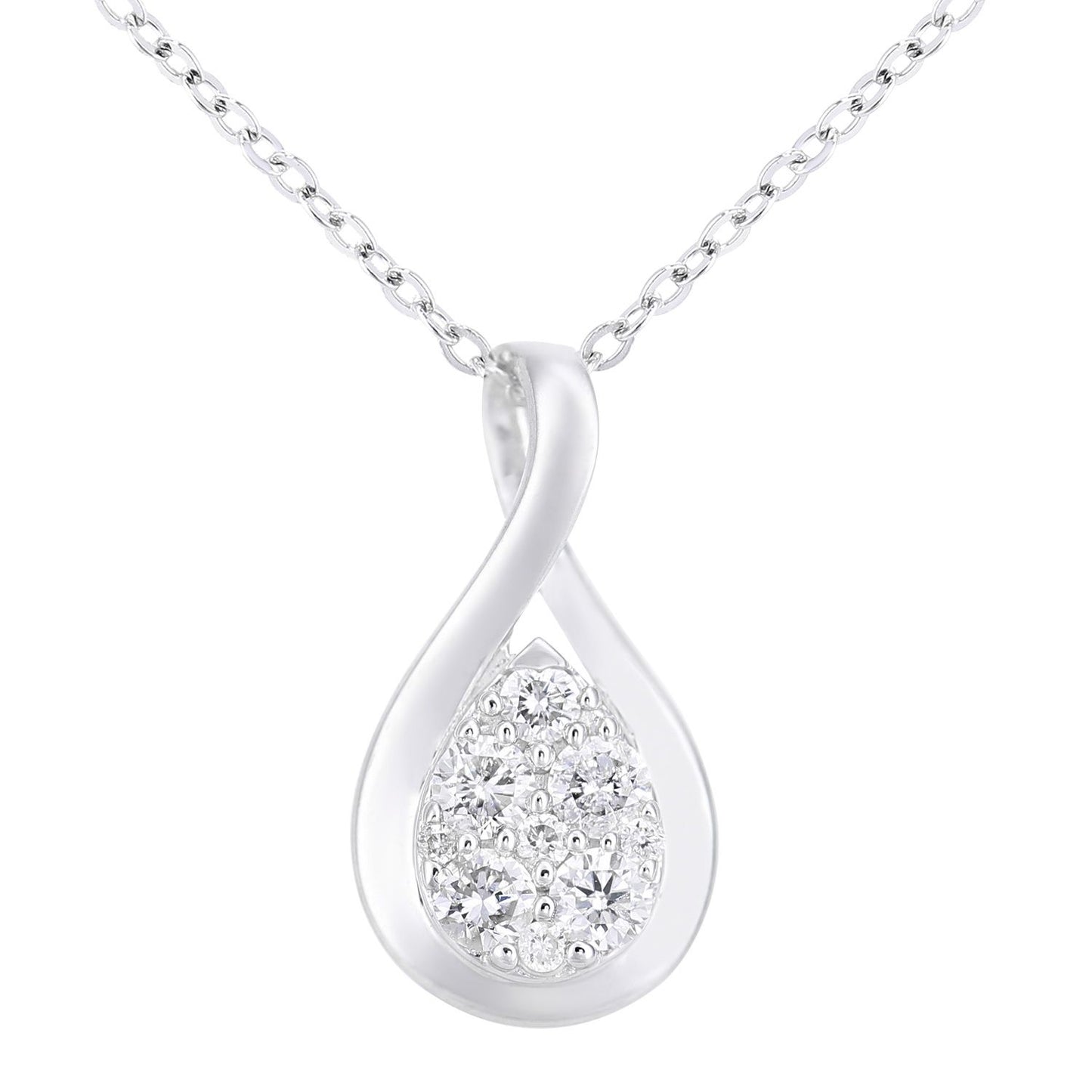18ct White Gold  Round 17pts Diamond Halo Pendant Necklace 18 inch - PP0AXL5945W18