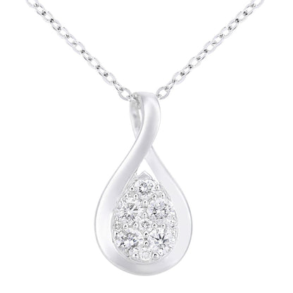 18ct White Gold  Round 17pts Diamond Halo Pendant Necklace 18 inch - PP0AXL5945W18