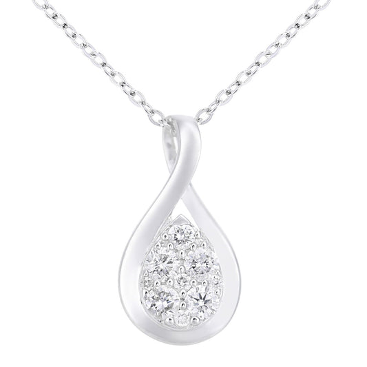 18ct White Gold  Round 17pts Diamond Halo Pendant Necklace 18 inch - PP0AXL5945W18