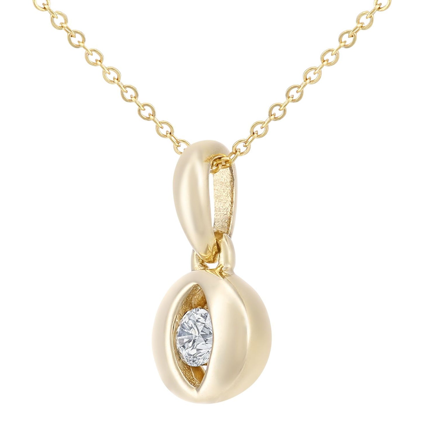 9ct Gold  8pts Diamond Solitaire Eye Pendant Necklace 18 inch - PP0AXL5946Y