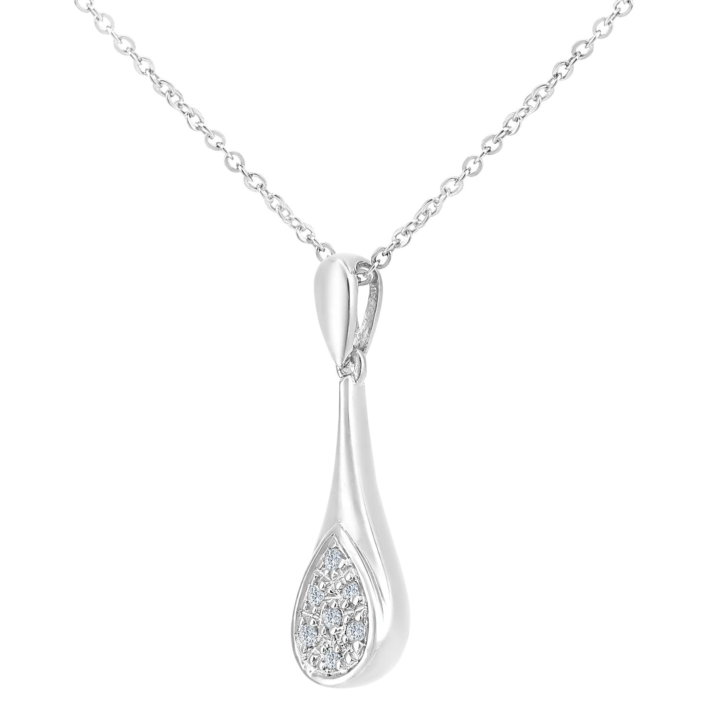 9ct White Gold  Round 2pts Diamond Stick Pendant Necklace 18 inch - PP0AXL5951W