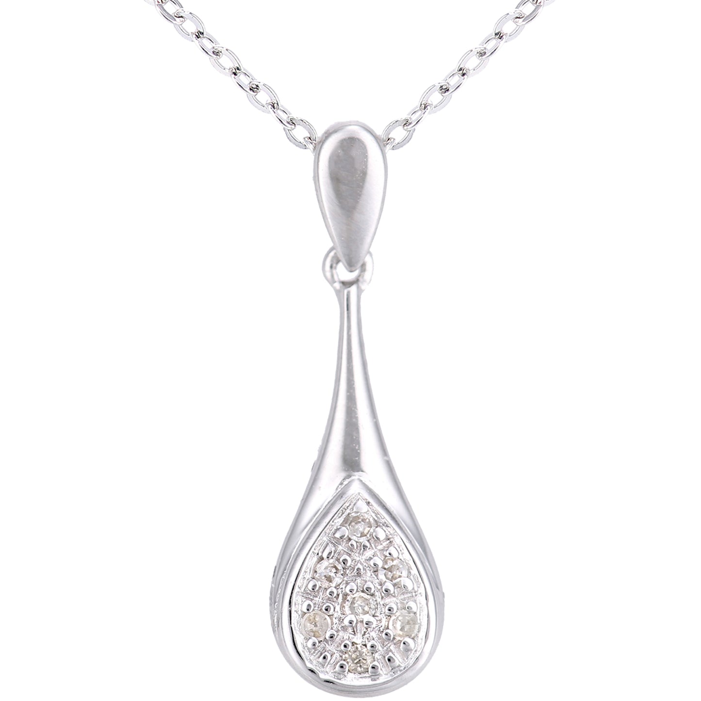 9ct White Gold  Round 2pts Diamond Stick Pendant Necklace 18 inch - PP0AXL5951W