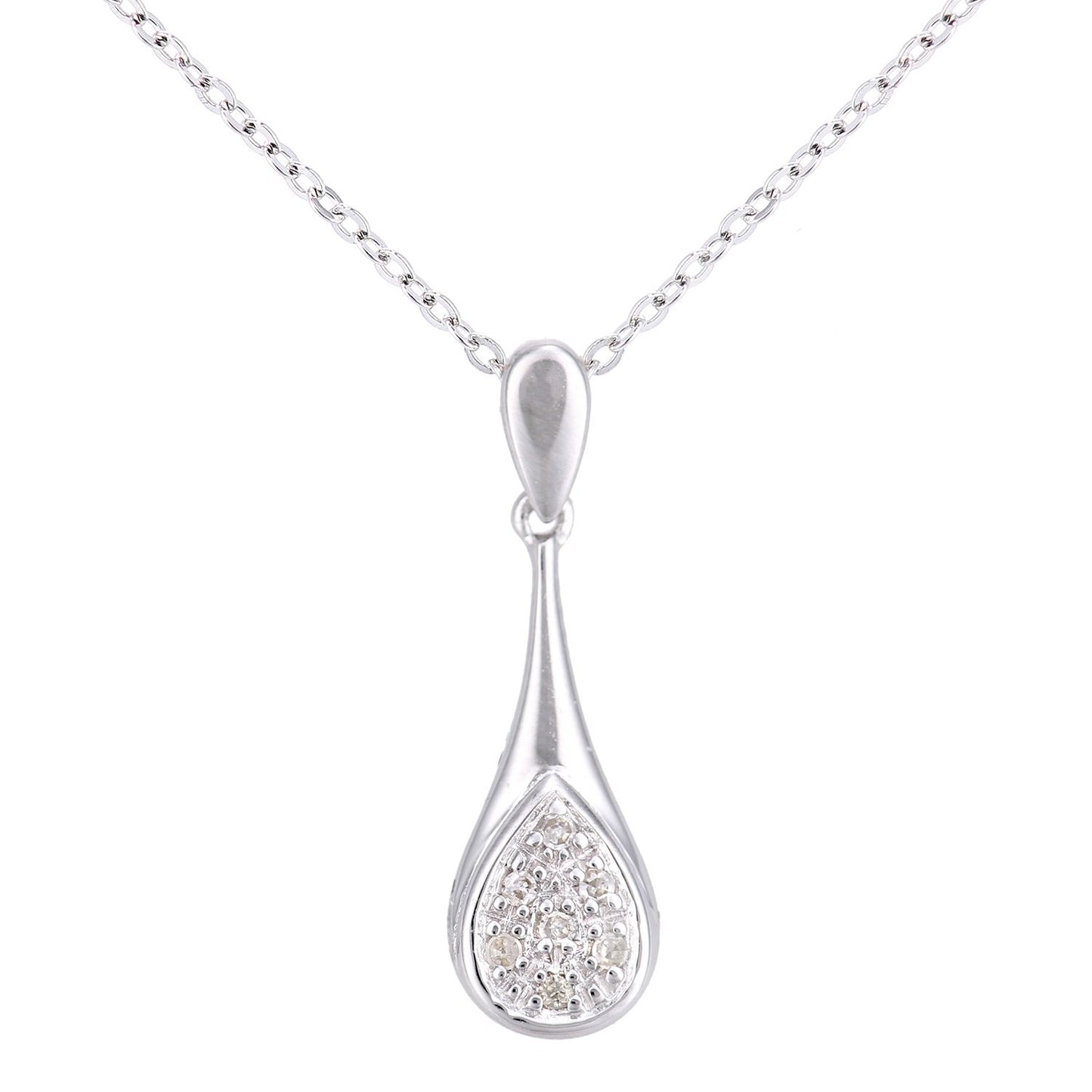 9ct White Gold  Round 2pts Diamond Stick Pendant Necklace 18 inch - PP0AXL5951W