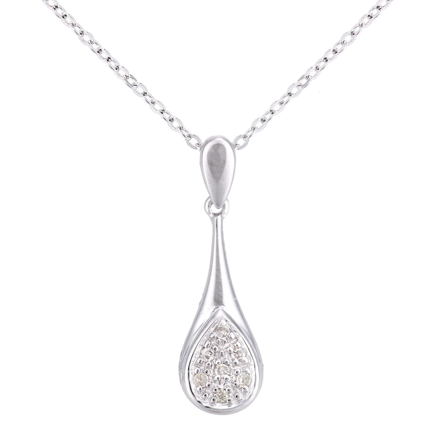 9ct White Gold  Round 2pts Diamond Stick Pendant Necklace 18 inch - PP0AXL5951W