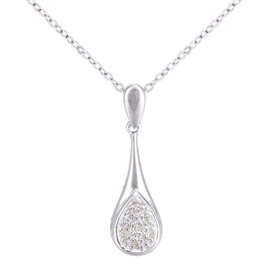 9ct White Gold  Round 2pts Diamond Stick Pendant Necklace 18 inch - PP0AXL5951W