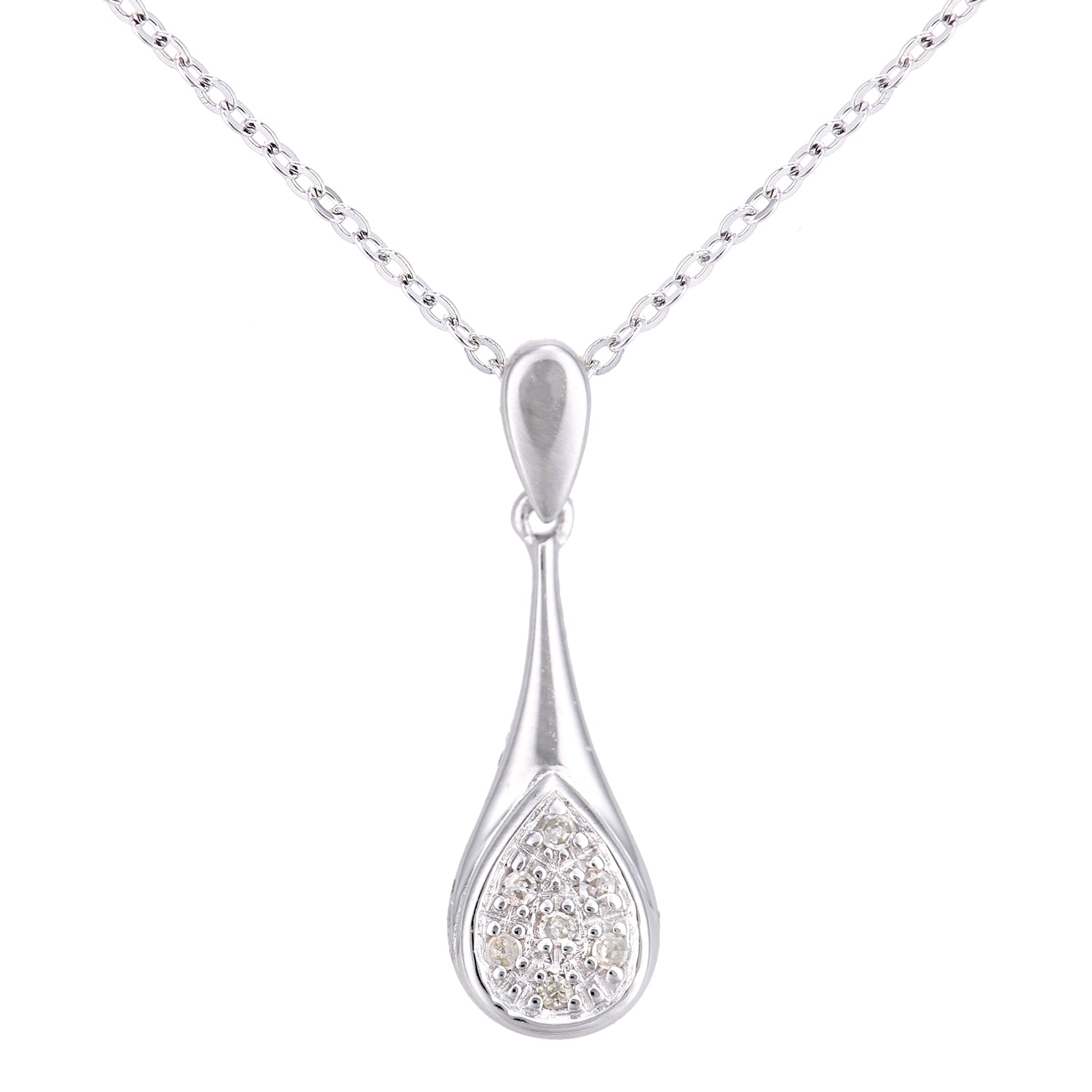 9ct White Gold  Round 2pts Diamond Stick Pendant Necklace 18 inch - PP0AXL5951W