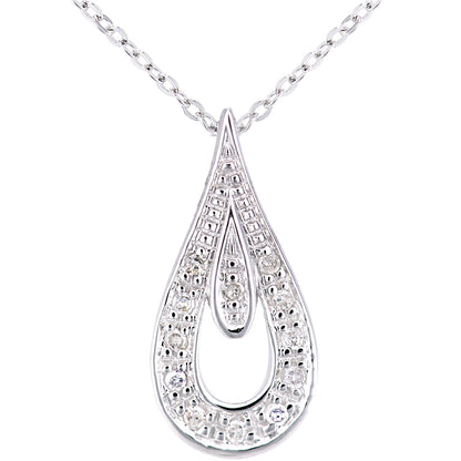 9ct White Gold  5pts Diamond Teardrop Pendant Necklace 18 inch - PP0AXL5954W