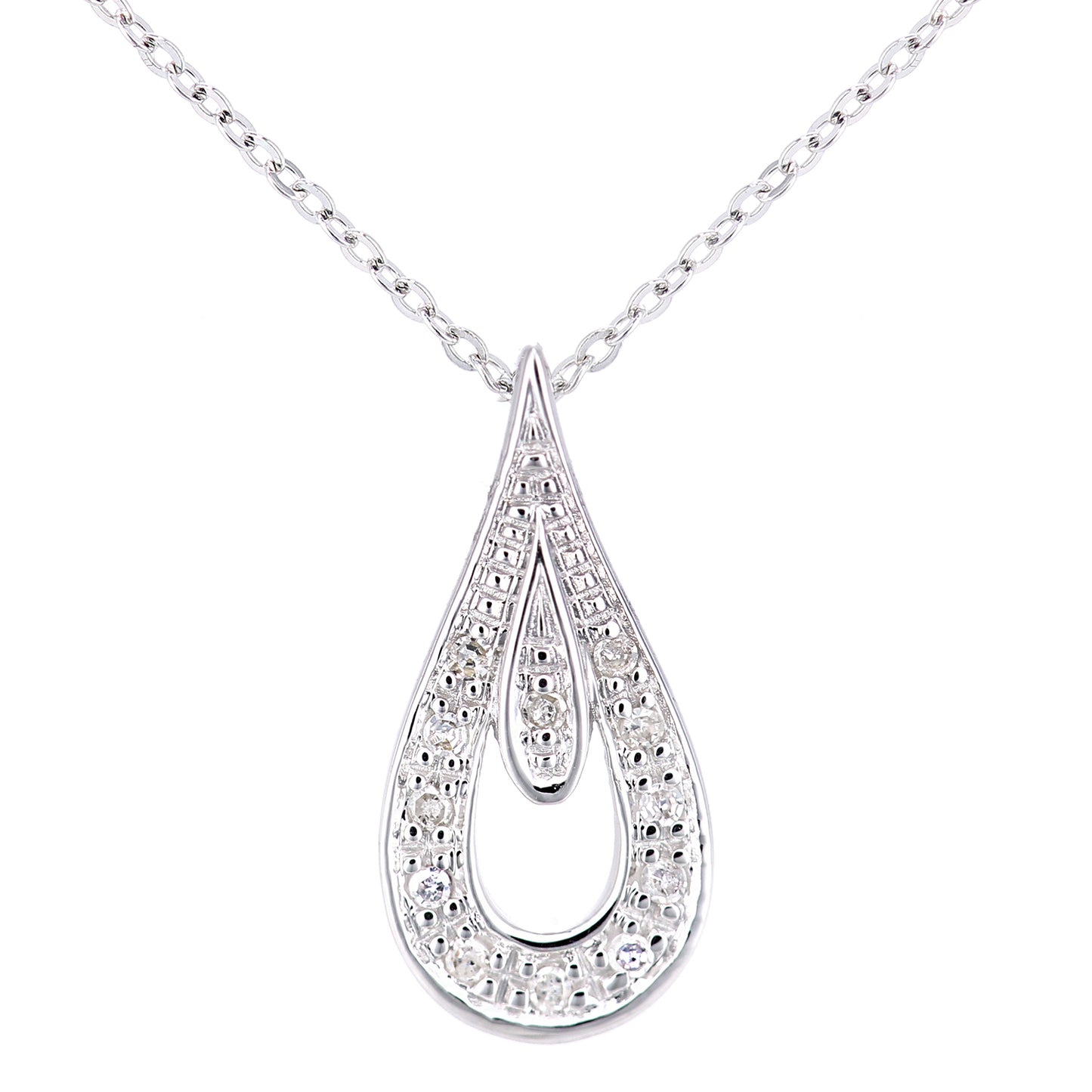 9ct White Gold  5pts Diamond Teardrop Pendant Necklace 18 inch - PP0AXL5954W