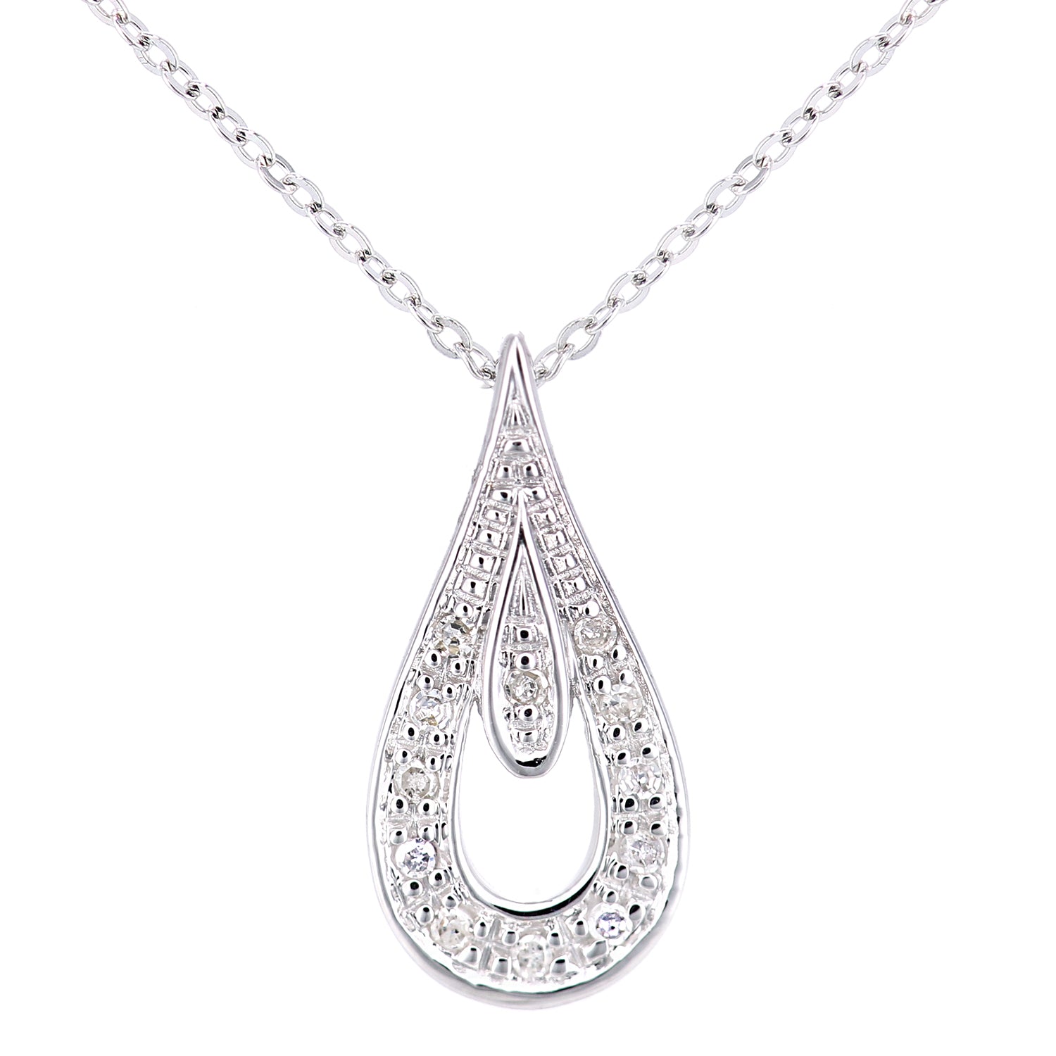 9ct White Gold  5pts Diamond Teardrop Pendant Necklace 18 inch - PP0AXL5954W