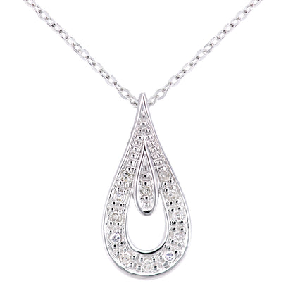 9ct White Gold  5pts Diamond Teardrop Pendant Necklace 18 inch - PP0AXL5954W